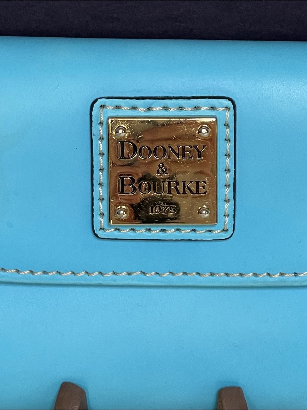 Dooney & Bourke Turquoise Leather Fold-Over Wallet with Gold Plaque - Picture 2 of 14
